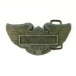 Vintage Harley Davidson Belt Buckle Motor Cycles Shield Wing Biker Solid Metal